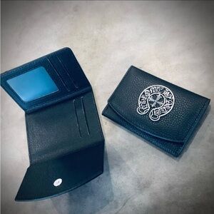 Chrome Hearts Black Leather Bi-Fold Card Wallet with Silver Emblem